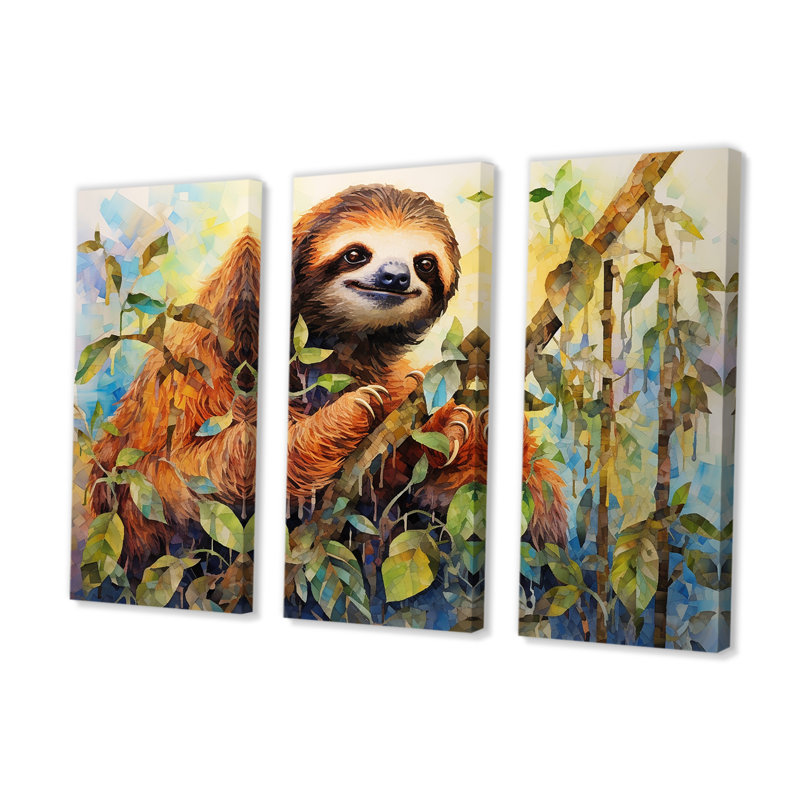 Ensemble d'art mural en toile Moth Climbing Sloth I, H 28 po x l 36 po