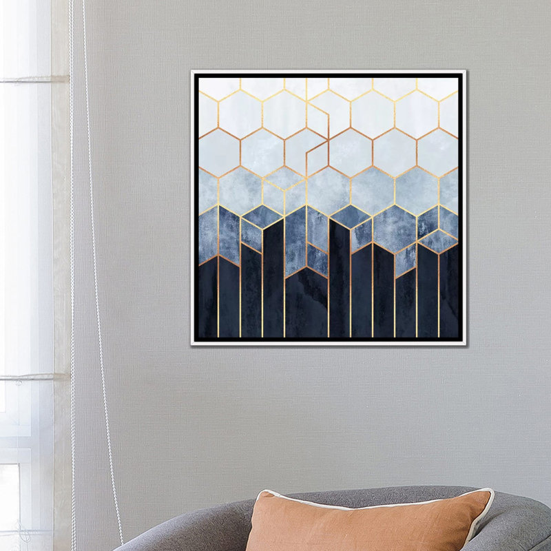 « doux blue hexagones » par elisabeth fredriksson-print, Toile blanche encadrée, H 26 po x l 26 po x P 1,5 po