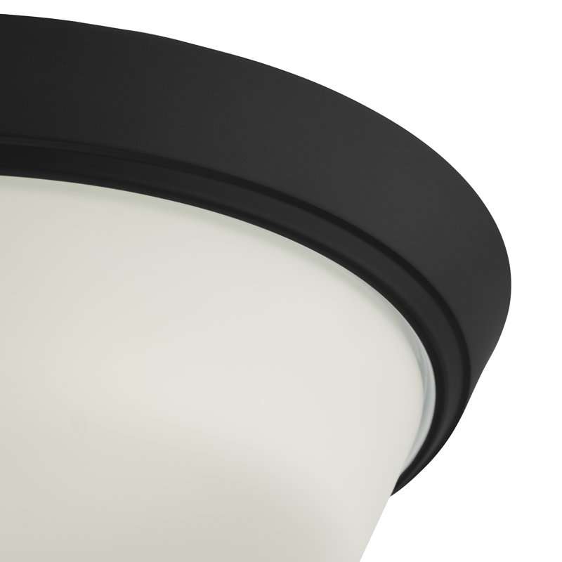 Plafonnier encastré Edessa avec verre satiné gravé, Noir, H 4,5 po x l 16 po x P 16 po, Trois lumières
