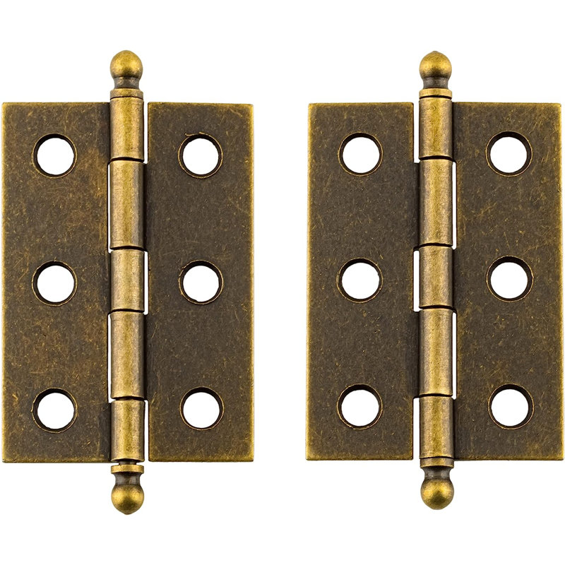 Petites charnières bout à bout avec embouts sphériques (2 po de haut x 1 3/8 po de large), Acier, Nickel brossé