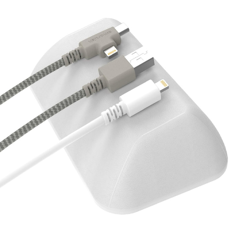 Smartish Bigger Cable Wrangler and Charger Bundle - Cable Organizer with 2-in-1 USB-C to USB-C/Lightning Cable Fast Charger 100W - Snow Day White