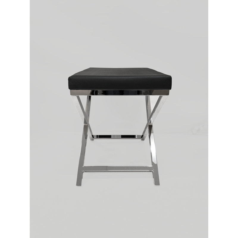 Tabouret d'appoint en bois massif Andriesse, Noir, Argent