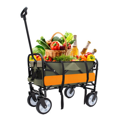 Minimeetall Sac à usages multiples, Chariot pliable pliable Wagon de plage Chariot utilitaire robuste Chariot d'épicerie utilitaire pour le camping Sac / housse en plastique 3 pièces, vert