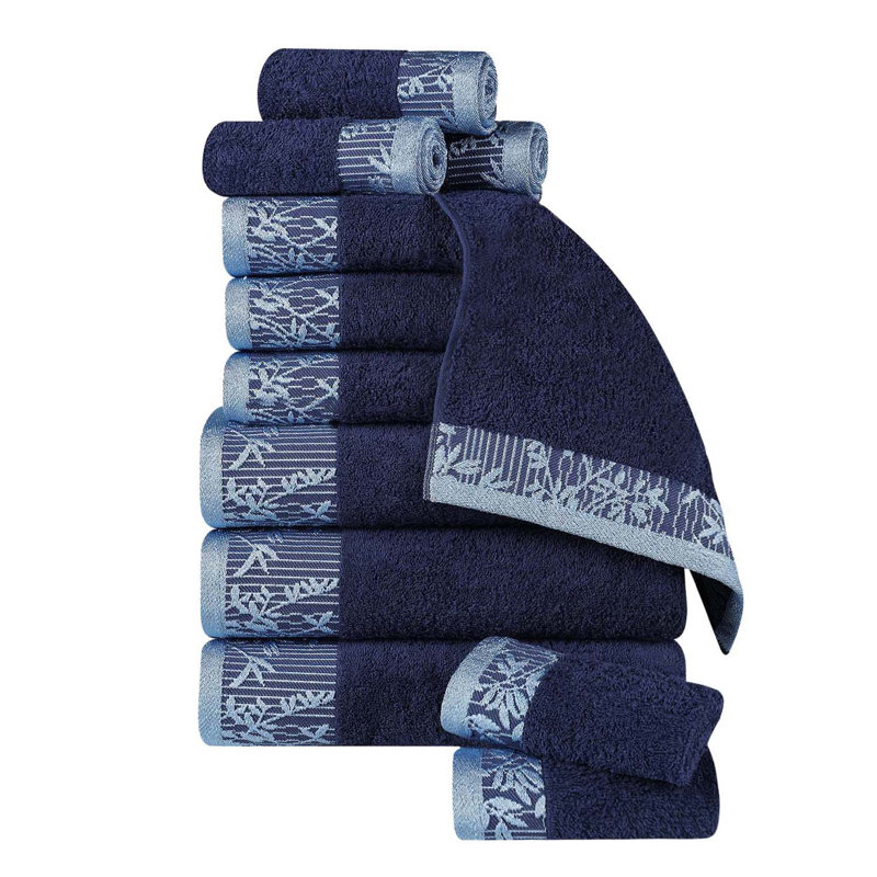Ensemble de serviettes de bain en coton de poids moyen à bordure florale en jacquard pour la salle de bain Carinna