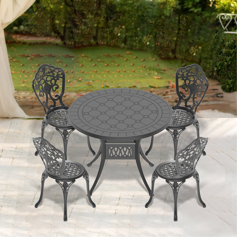 5-Piece Set Of All-Weather Cast Aluminum Dining Furniture Set With Black Frame, 4