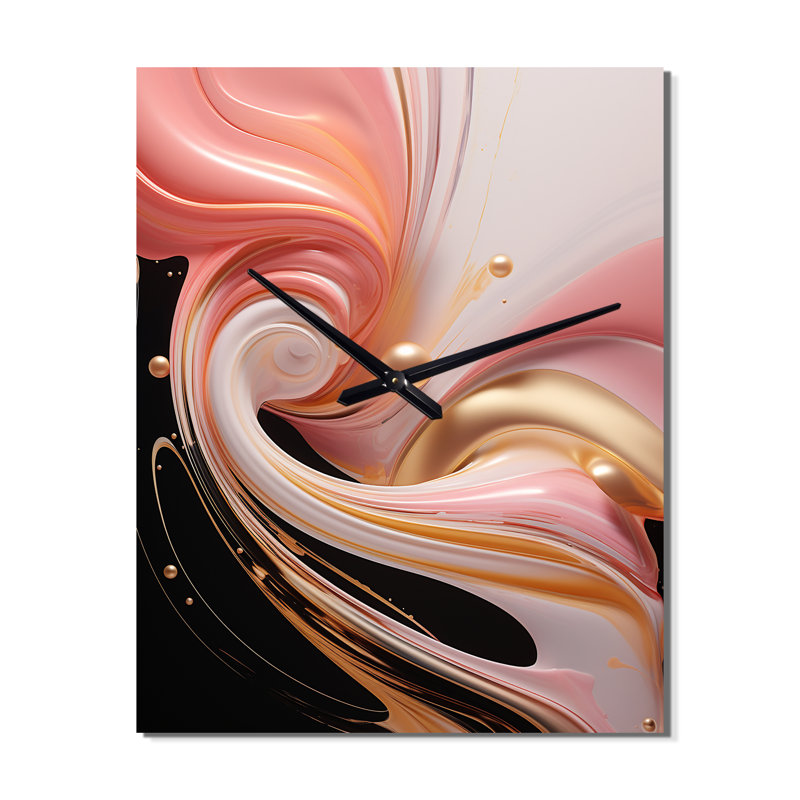 Horloge murale fantaisiste rose et doré Glam Art IV - formes abstraites, Petit