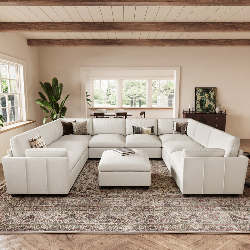 Knaack Oversized U Shaped 169.3'' Wide Sectional Sofa Velvet & Plush Wide Livingroom Couch, Beige Velvet
