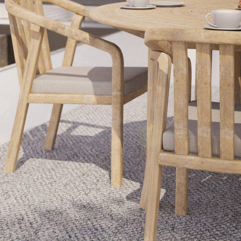 4 - Person Acacia Wood Patio Dining Set with Round Table , Cushions Included