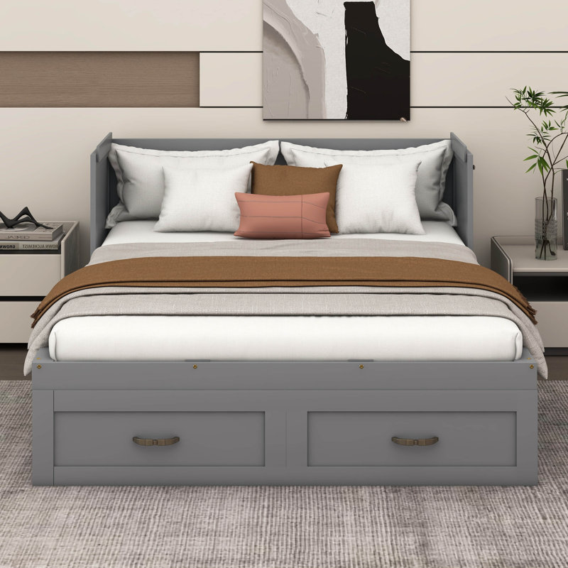 Lit escamotable avec ports USB, Gris, Double