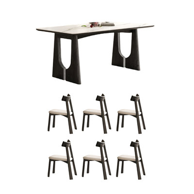 Vintage black rectangular slate dining table set