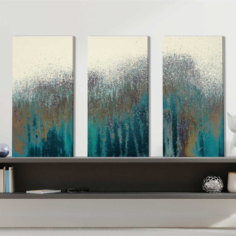 Teal Woods - 3 Piece Wrapped Canvas Painting, 24" H x 36" W x 0.75" D