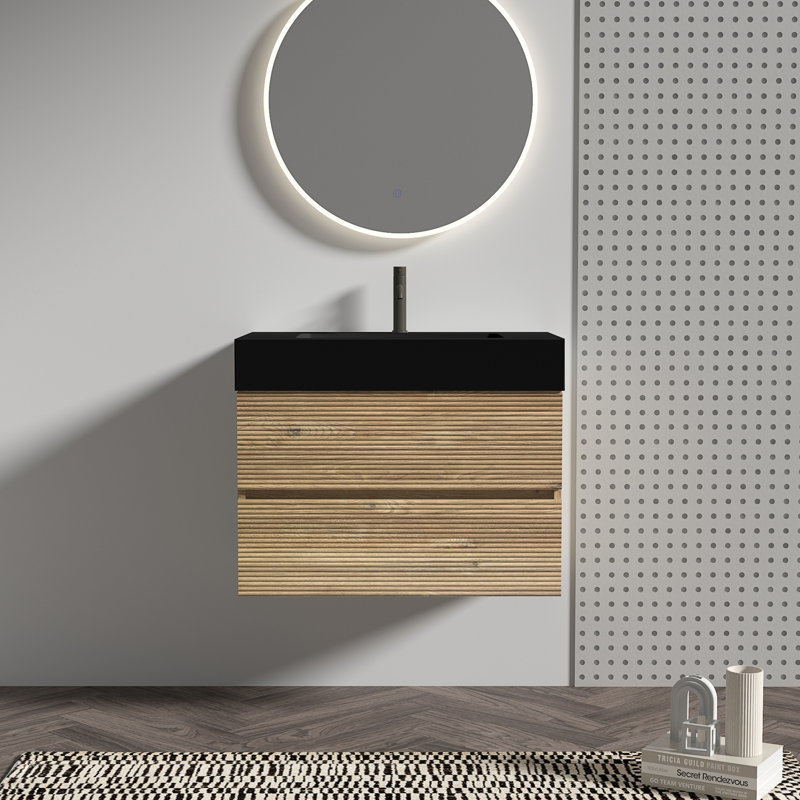 Meuble-lavabo de 30 pi avec lavabo en quartz d'ingénierie et tiroirs noirs doux, Chêne, Noir