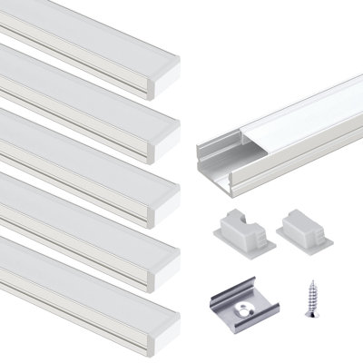 VST 1ft Aluminum U-Shaped LED Light Strip Channel (with Cover), Pack of 6