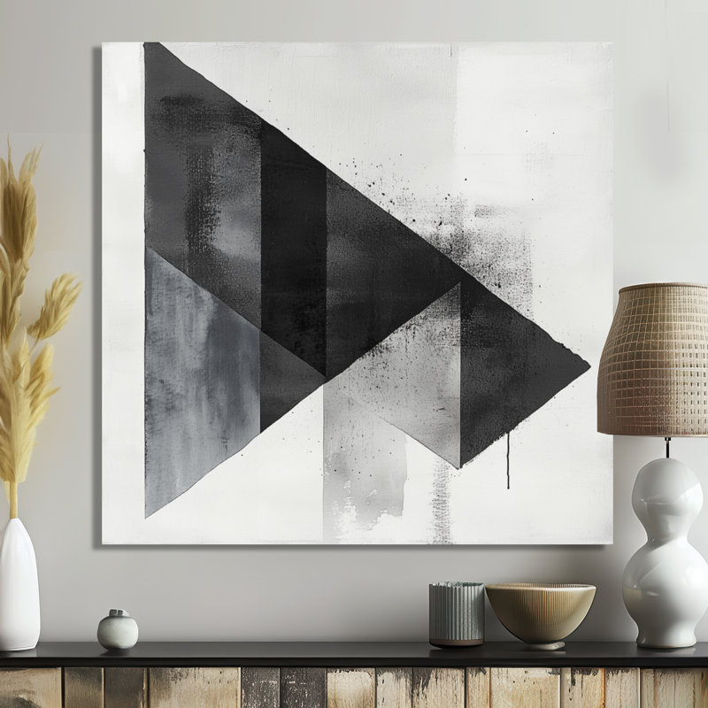 Motif géométrique des angles monochromes - formes abstraites, impression sur métal moderne, L 36 po x H 36 po