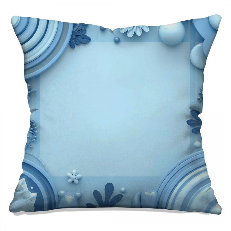 Coussins bleus à motif floral abstrait double face, 18 x 18 pouces