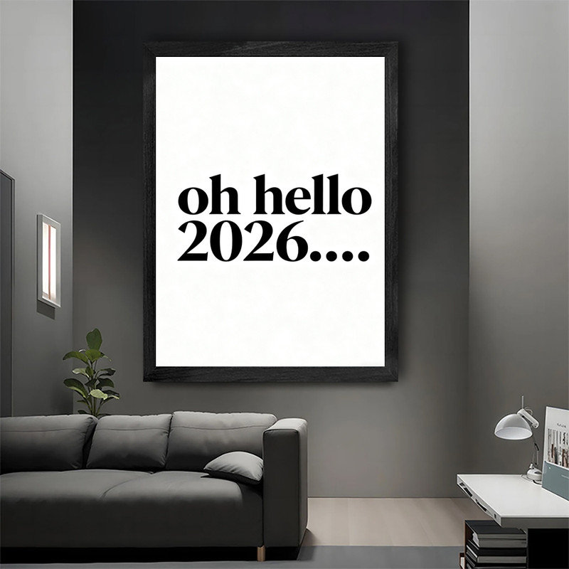 Encadré noir 2026, nouvel an, art mural, impression de texte minimaliste moderne, H 37 po x l 25 po