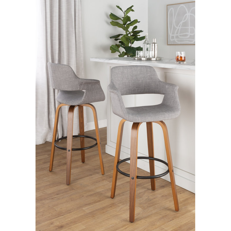 Ensemble de 2 tabourets de bar Archaimbaud, Bois de noyer / noir, Gris anthracite