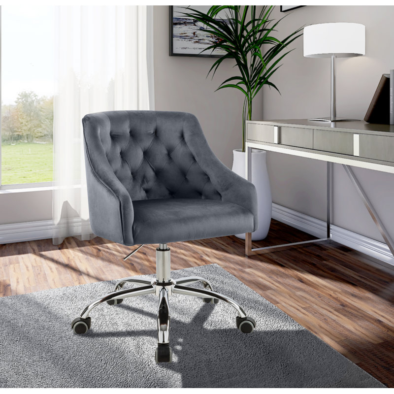 Casimir Velvet Task Chair, Gray Velvet, Chrome