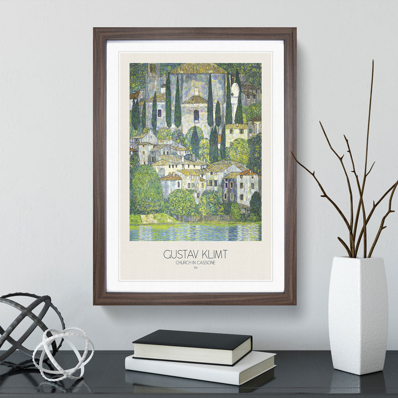 Church in Cassone with Border by Gustav Klimt - Picture Frame Graphic Art Print on MDF, 36cm H x 27cm W x 2cm D