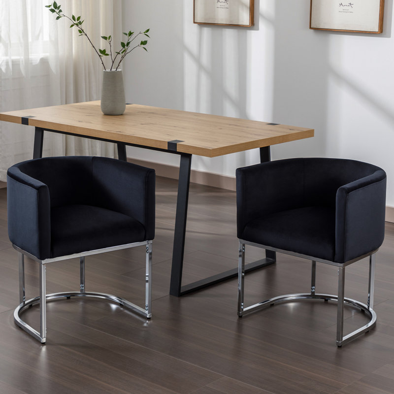 Kaydance Upholstered Dining Chairs Modern Arm Chairs, Black, Silver