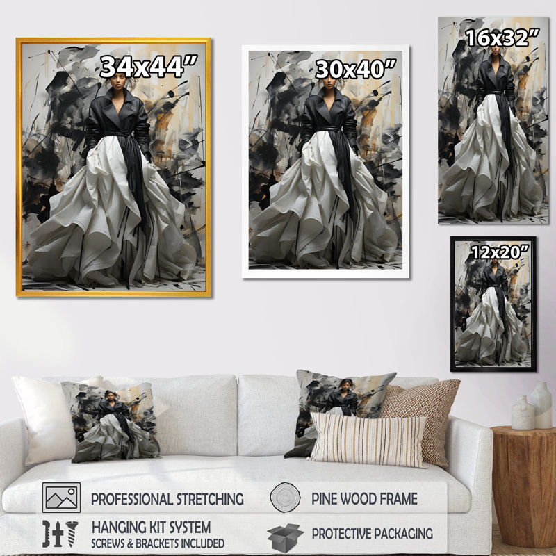 «Black Fashion» Fusion Couture création IV - art mural mode, Toile tendue, H 40 po x l 30 po x P 1,5 po
