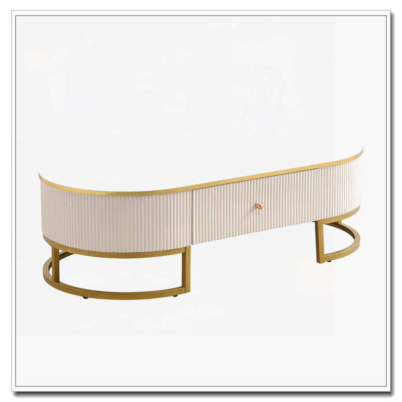Table basse ovale avec tiroirs, profil courbé