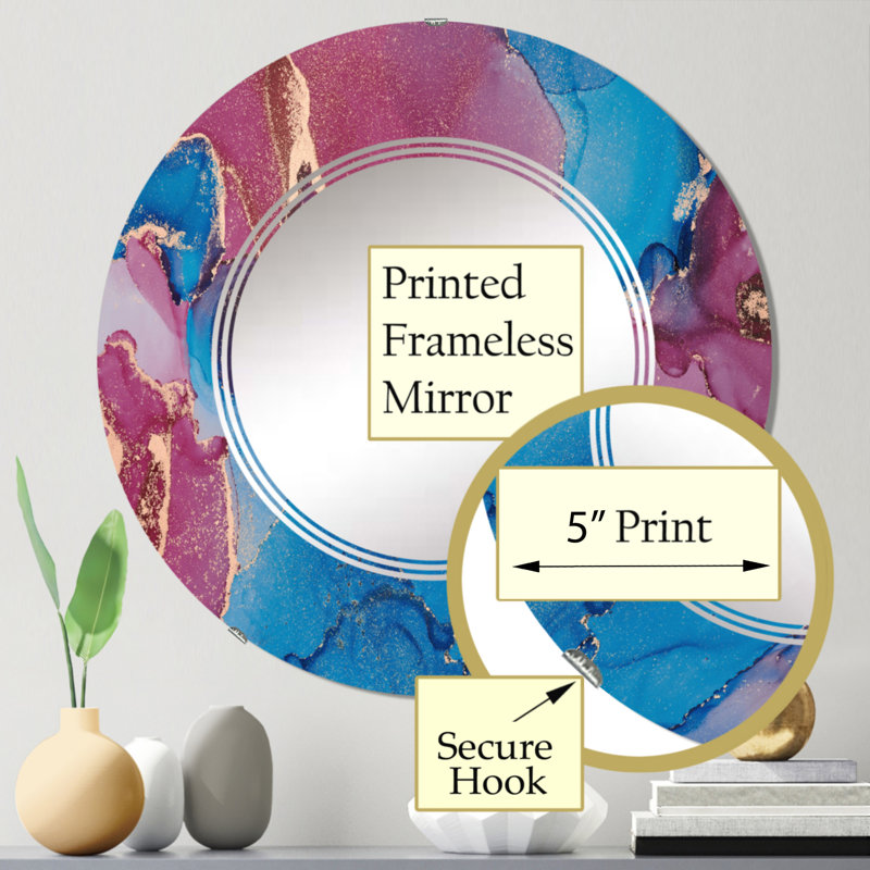 Miroir mural moderne bleu et violet, 24 po x 24 po