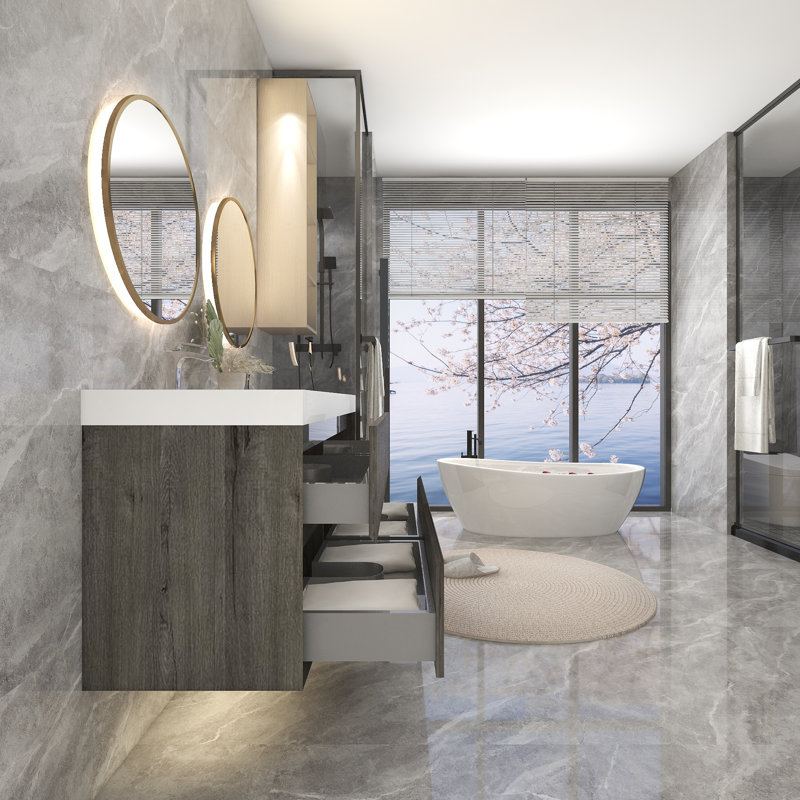Ensemble de meuble-lavabo double 59 po, Chêne fumé