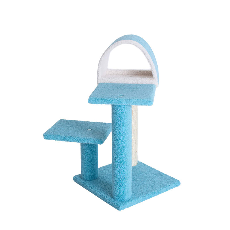 Sky Blue and Cream Sisal Cat Tree with Tunnel and Scratcher