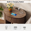 Table d'appoint ronde de 55 cm de hauteur avec tiroir et station de recharge, table de chevet avec rangement ouvert pour petits espaces, salon, chambre