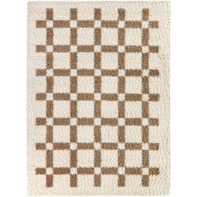 Yingling Tan Trellis Shag Area Rug