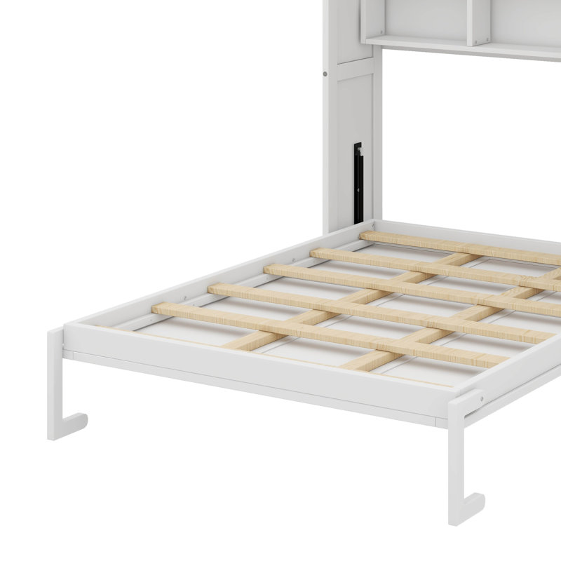 Lit mural sophistiqué pour grand lit avec armoire supérieure, étagère et placard intégré, Blanc