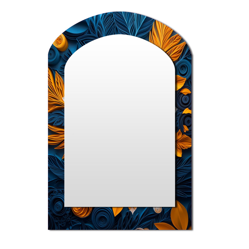 Miroir mural blanc à motif de tourbillons botaniques blancs III, 43 po x 33 po