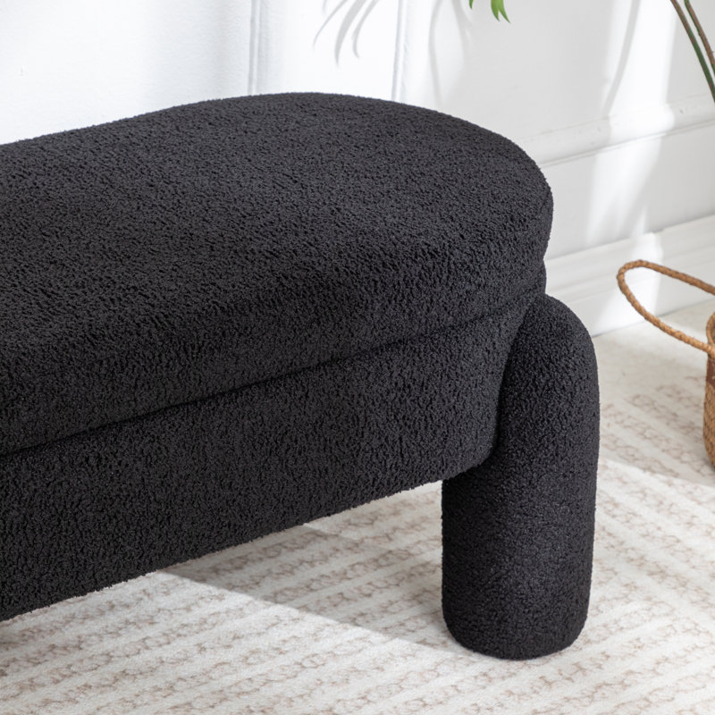 Banc de rangement rembourré à couvercle rabattable pour l'extrémité du lit, Noir