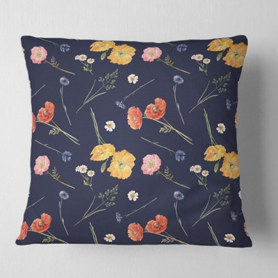 Fleurs sauvages orange et jaunes sur fond bleu foncé - imprimé traditionnel