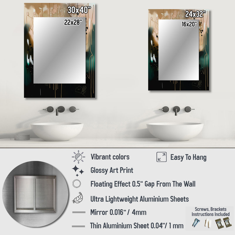 Black Chaos III - Abstract Wall Mirror, Modern Decorative Mirror, Printed Metal Art, 32" x 24"