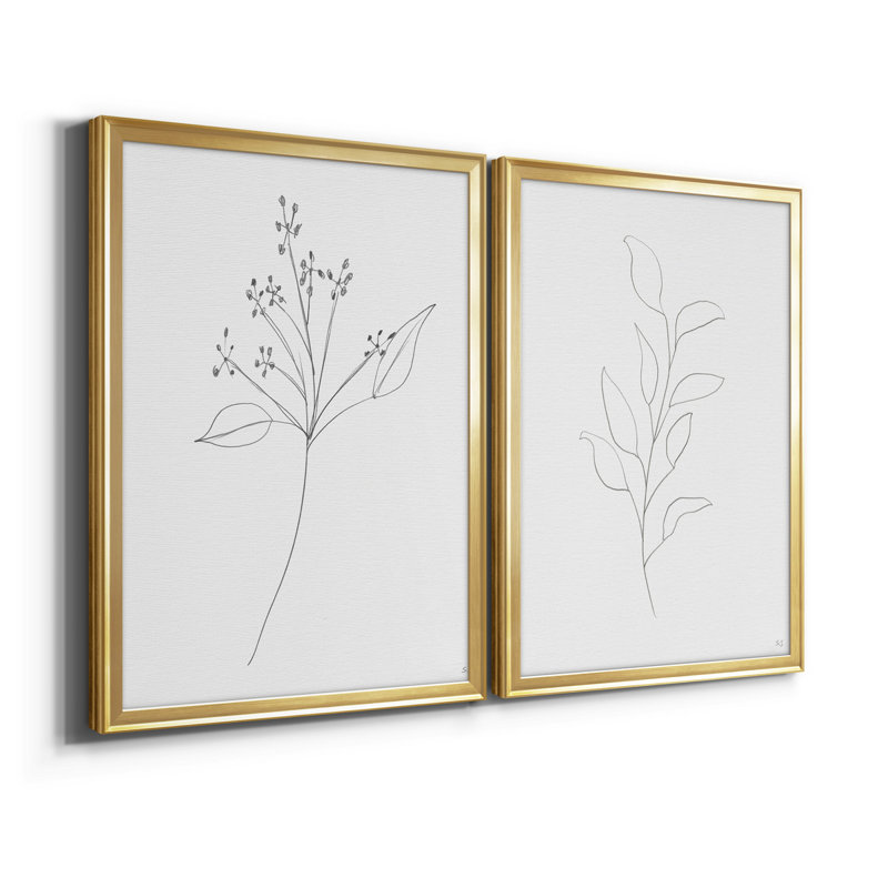Botanical Gesture V - Ensemble de 2 reproductions de cadres photo sur toile, Or, H 22,5 po x l 61 po x P 1,5 po