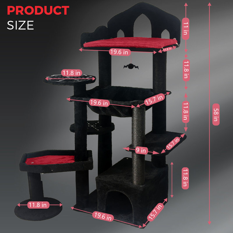 Mobilier pour chat avec une élégance foncée, un lit rembourré doux et un motif noir griffé renforcé, maison effrayante, confortable