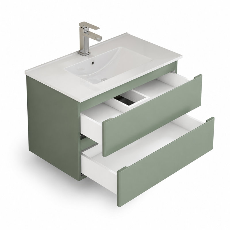 Meuble-lavabo mural flottant simple 32 po avec lavabo vert