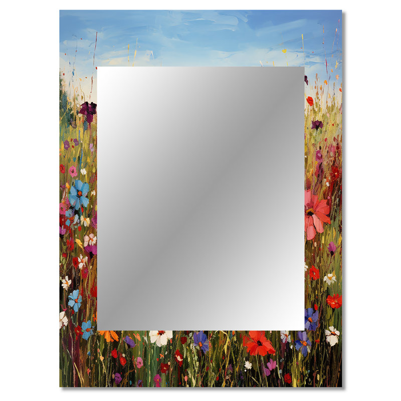Manderly Colorful Wildflowers Meadow Blooms I - Wildflowers Decorative Wall Mirror, Traditional Large Mirror, Printed Metal Art