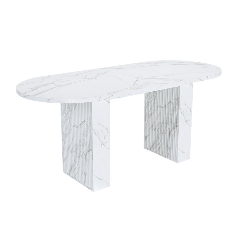 62.9 Inch Oval Dining Room Table for 6 with White Marble Top & Wood Base, Modern Farmhouse Kitchen（Only Table）