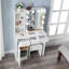 Meuble-lavabo avec miroir lumineux à DEL, table de maquillage avec 2 tiroirs et 1 armoire de rangement dissimulée coulissante et 1 armoire pour la chambre à coucher