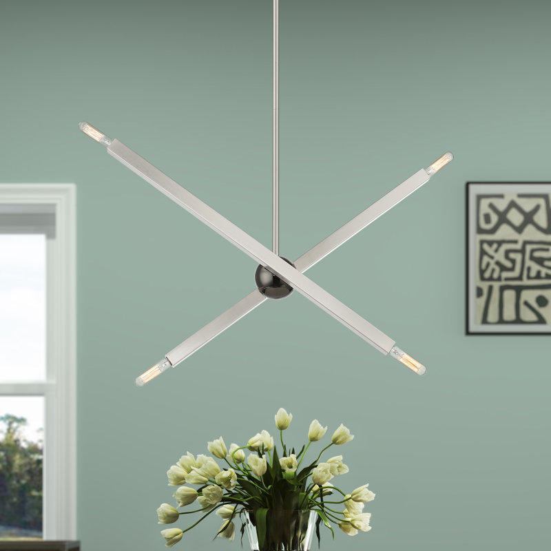 Lustre linéaire moderne à 4 lumières à intensité variable Marinke, Nickel brossé