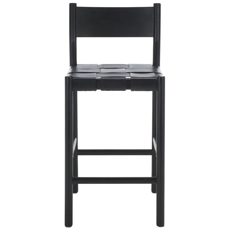 Devnie Woven Leather Counter Stool, Black