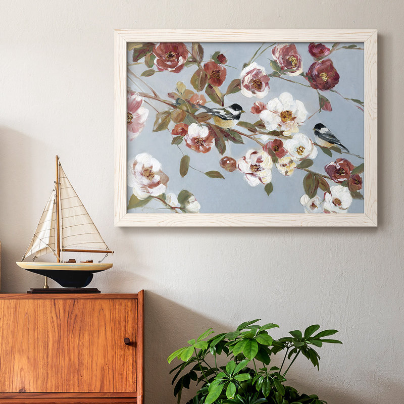 Chickadees and Blossoms II, reproduction d'art sur toile, Blanc, H 26 po x l 38 po x P 1,5 po