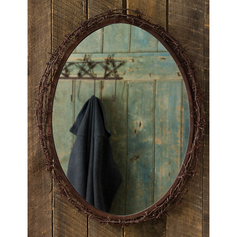 Rustic Oval Brown Wood and Wire Mirror
