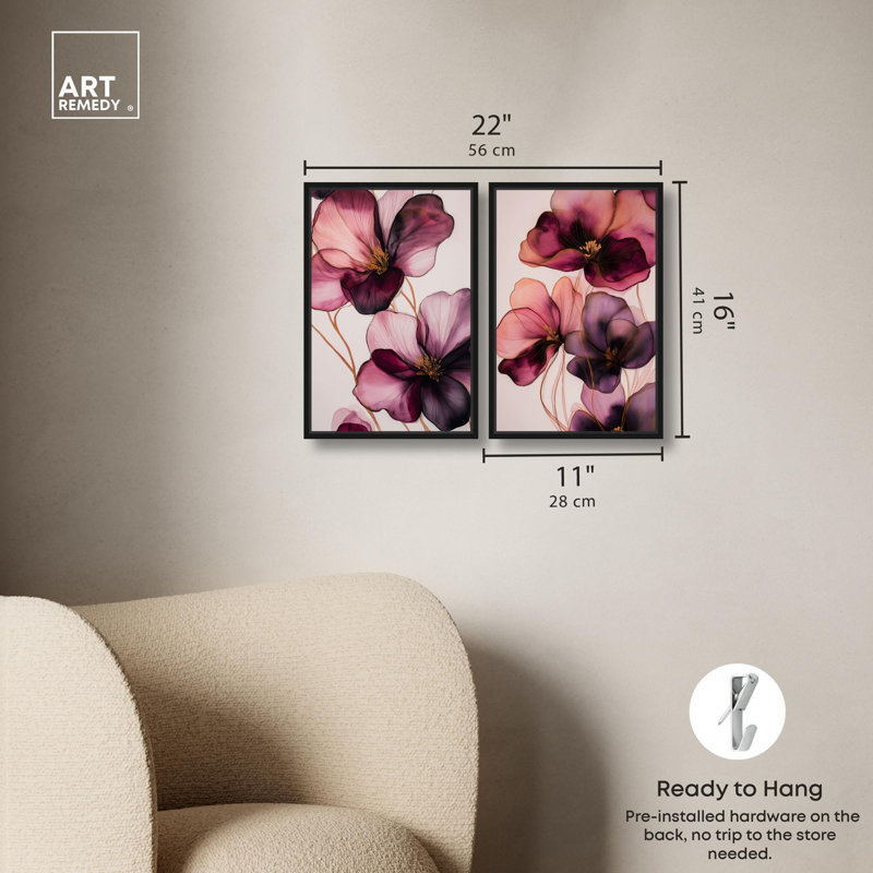 Ensemble de versets en velours Blush par Art Remedy, H 16 po x l 11 po, Structure noire