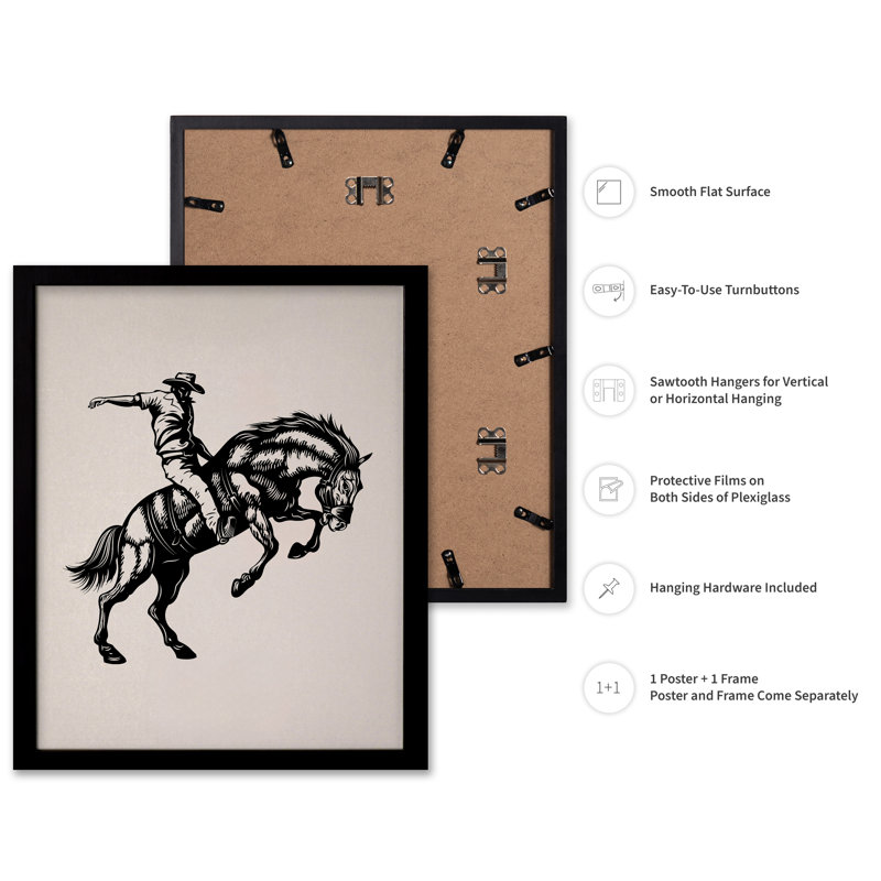 Cheval de cowboy beige, Black Framed, Poster, 24"H x 32"W