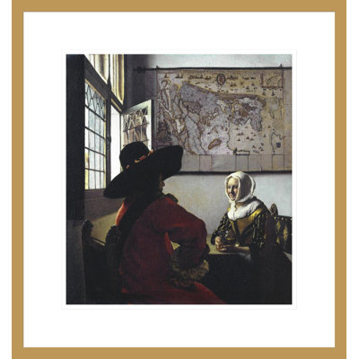 «Fonctionnaire et une fille qui rigole» par Johannes Vermeer, impression giclée encadrée