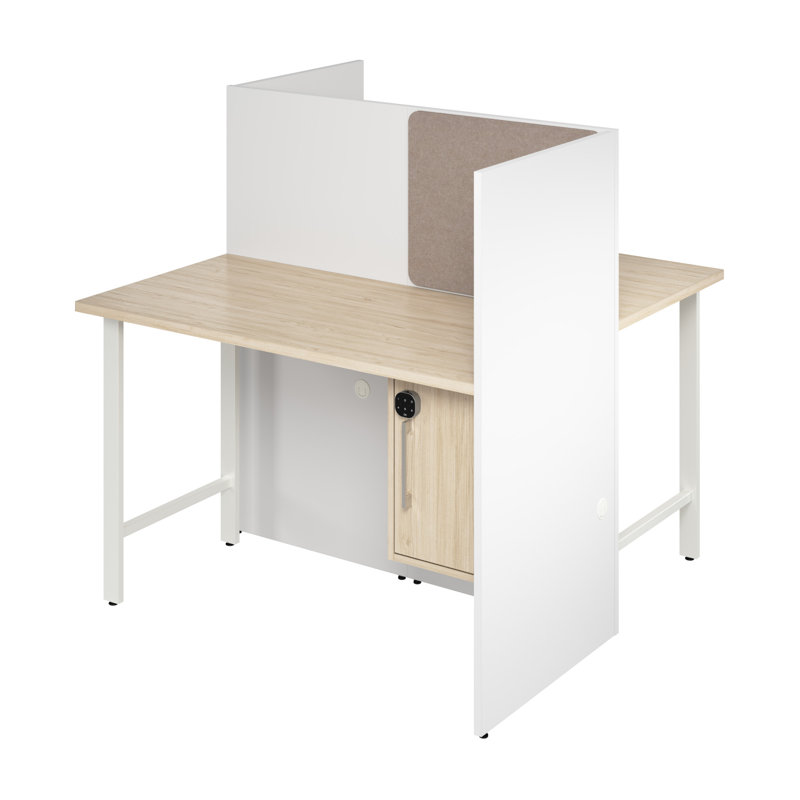 Bush Business Furniture Hustle 2 Person Office Cubicle Desk With Storage Set, 48.19" H x 47.32" W x 24.09" D, White/Beige